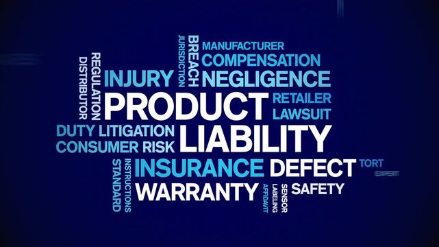 Product Liability animated word cloud-text design animation tag kinetic typography seamless loop.