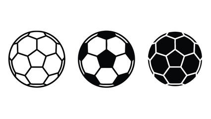 Three black and white soccer balls on a plain background