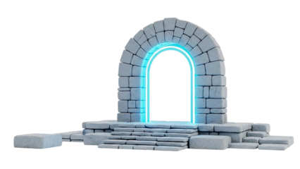 Stone Archway Portal with Neon Blue Light