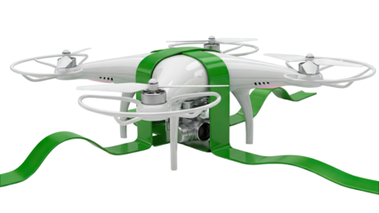 White drone with green ribbon