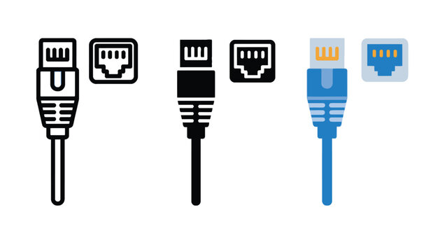 A collection of Ethernet cables and network connectors on a white background