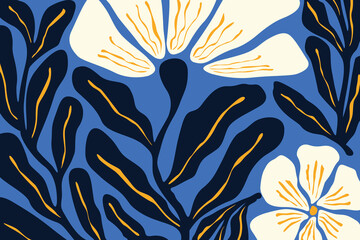 Flower doodle background. Botanical  abstract shape doodle art design.