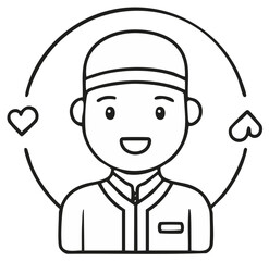 Obraz premium Smiling Muslim man wearing kufi cap surrounded by hearts and circle outline