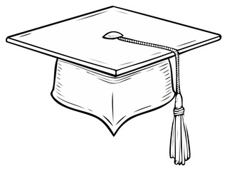 Classic graduation cap mortarboard with tassel line art illustration academic success celebration symbol