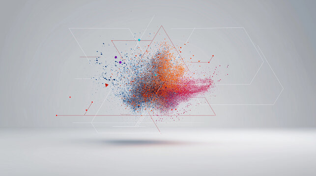conceptual. Abstract data visualization as a colorful particle cloud, representing modern tech concepts. product launch decks.