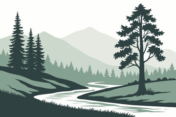 Minimal Mountain Valley Silhouette Vector © Chamok Chandra