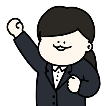 ガッツポーズをする就活生の女の子(上半身)