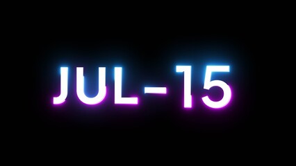 July 15 calendar date number illustration. Neon calendar number on black background.