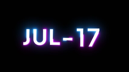 July 17 calendar date number illustration. Neon calendar number on black background.