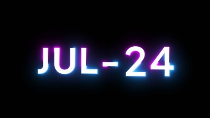 July 24 calendar date number illustration. Neon calendar number on black background.