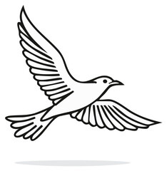 Obraz premium Outlined illustration of a flying bird with spread wings, simple monochrome line art.