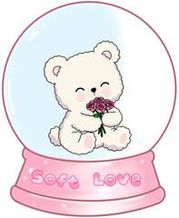 Valentine Soft Day Snow Globe Bear Pattern