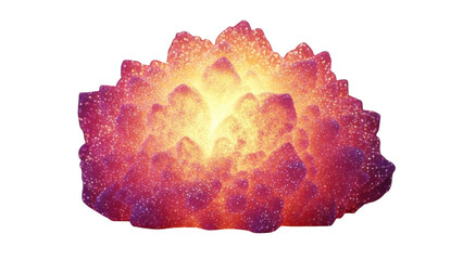 Vibrant glowing abstract crystalline coral formation with pink and yellow gradient isolated on transparent background