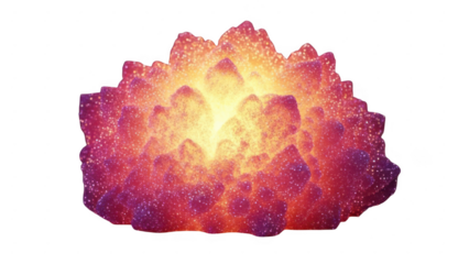 Vibrant glowing abstract crystalline coral formation with pink and yellow gradient isolated on transparent background