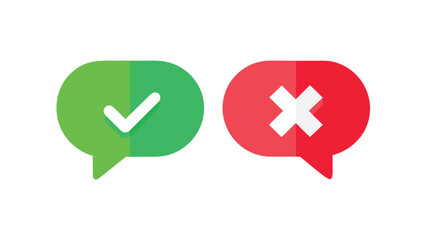 Obraz premium Two speech bubbles featuring question marks and tick marks, symbolizing inquiry and affirmation..eps
