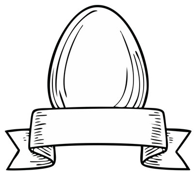 Vintage style empty egg shape with scroll banner for message label or design element