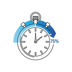 Time Progress 75% Measurement Icon. Stopwatch Outline Vector Illustration for Loading, Task Completion, and Business Efficiency Design.