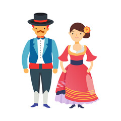 A man and a woman in Spanish folk costumes. Culture and traditions of Spain. Illustration, vector