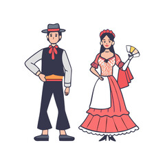 A man and a woman in Spanish folk costumes. Culture and traditions of Spain. Illustration, vector