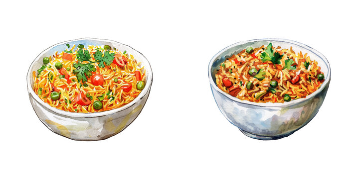 biryani rice watercolor vector illustration