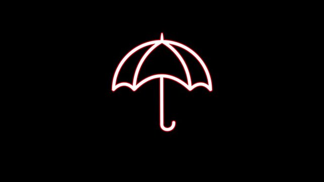 Red outline umbrella symbol on a black background parasol rain