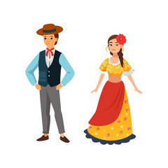 Woman and man in folk national Spanish costumes. Vector illustration
