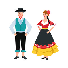 Woman and man in folk national Spanish costumes. Vector illustration
