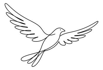 Obraz premium Hand drawn line art illustration of a dove depicting graceful flight for peace and freedom concepts