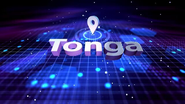 Tonga Location Text Animation on Futuristic Digital Grid Background location, pin, marker, map, country, text Tonga GPS Navigation and Smart Technology Map Tonga Map with Geolocation Marker