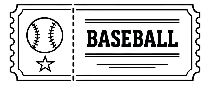 Line art illustration of a baseball ticket depicting a baseball and a star for a sports event