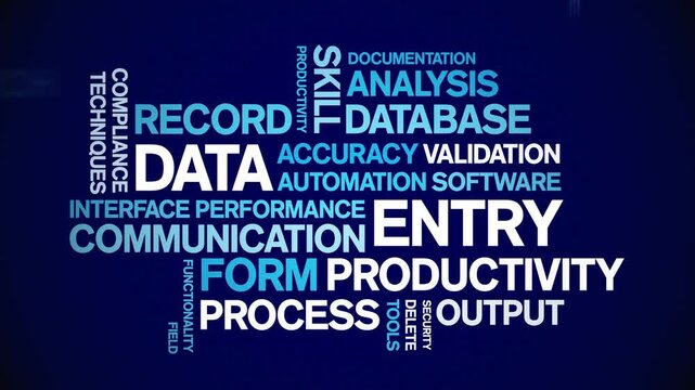 Data Entry animated word cloud-text design animation tag kinetic typography seamless loop.