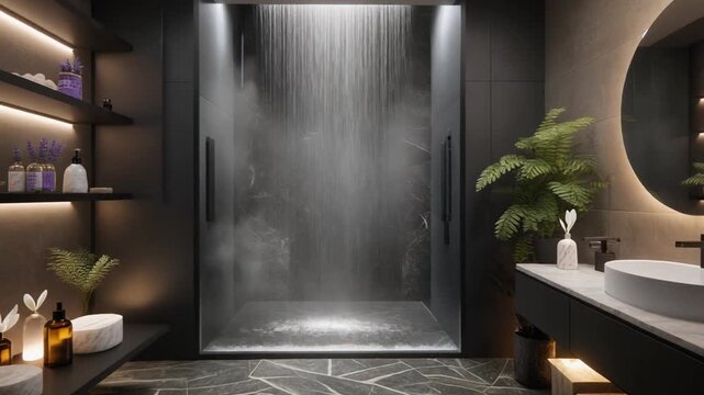 Luxurious modern spa bathroom shower seamless loop high detail premium look