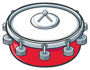 Cartoon Style Red Hand Drum Musical Instrument Percussion for Rhythm and Beat