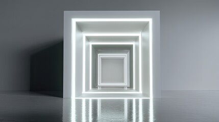 Glowing Abstract Architecture with Symmetrical Boxes in Modern Minimalist Design, Perfect for Backgrounds and Creative Projects