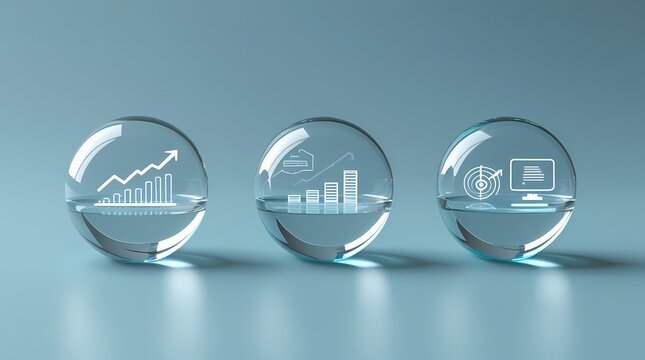 minimal financial data visualization in transparent glass sphere