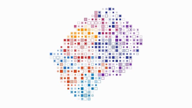 Lesotho animated country shape. Pulsating colored dots on the map of the country. Large size square blocks. Digital style Lesotho map on white background. Simple animation video.
