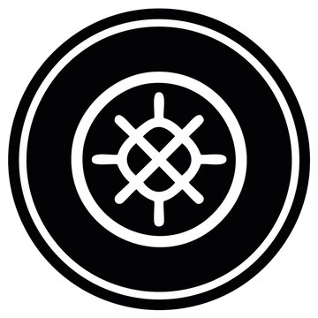 Geometric Buddhist Dharma Wheel symbol in a circle outline simple black and white design