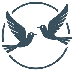 Obraz premium Two stylized birds in flight within a circle symbolize peace and freedom.