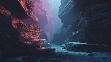 Panoramic view of deep slot canyon 
