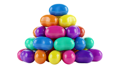 Pyramid of colorful plastic toy capsules