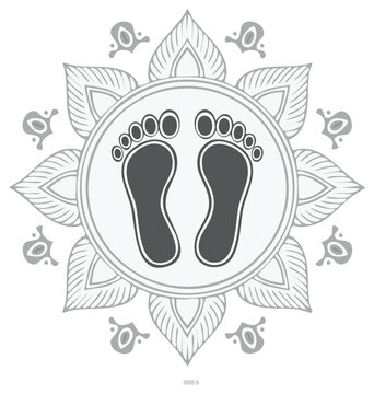 Goddess Lakshmi footprints symbol in a traditional Indian lotus mandala design