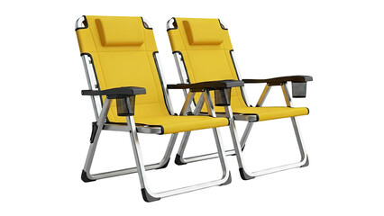 Pair of Yellow Folding Camping Chairs with Cup Holders