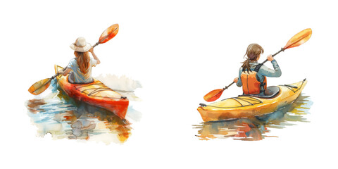 woman kayaking in the river watercolor vector illustration © Dar