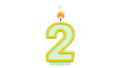 Number 2 Birthday Candle with Flame