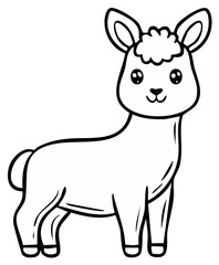 Obraz premium Chibi Llama Cartoon Outline Illustration with Cute Eyes and Fluffy Hairstyle