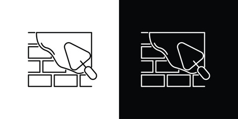 Outline icon of brick wall construction with trowel, symbolizing building work and masonry. Simple vector graphic for architectural and construction projects