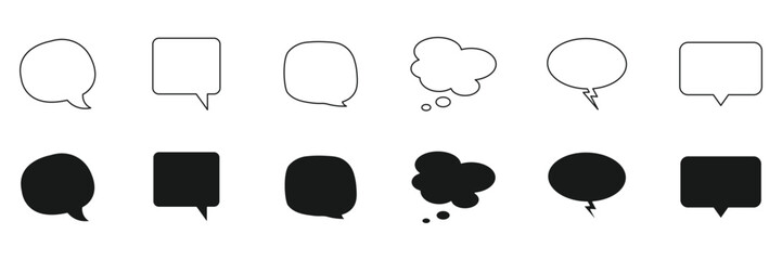 Naklejka premium Speech bubble speech line and solid gray icons. Popup bubble collection. Speech Bubbles set. Speech bubble comic signs.
