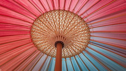 Obraz premium 色のグラデーションで和傘の骨組みを抽象化し現代的な旅のアートに