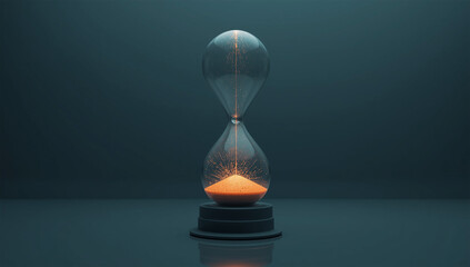 下から数字が逆流する瞬間を長秒露光で描いたデータ砂時計