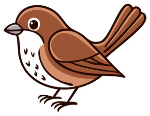 Obraz premium Cute cartoon illustration of a sparrow bird with brown plumage, feathers, and beak.